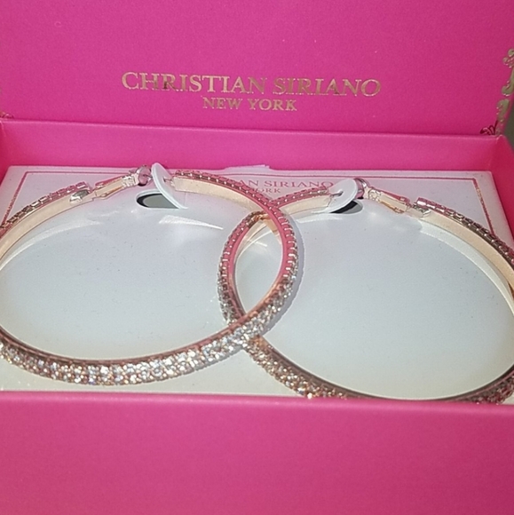 Christian Siriano gem and rosegold toned hoops - Picture 1 of 1